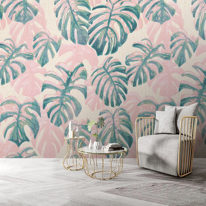 

Hand Drawing Tropical Leaves Custom Mural Wallpaper Jointless Silk Cloth Living Room Bedroom TV Background Home Decor Wall Paper