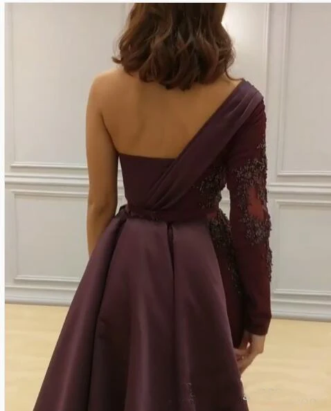 2019 арабское одно плечо выпускное платье цвета Бургунди с длинным рукавом разрезом вечерняя одежда плюс размер Vestidos De Novia
