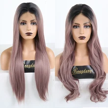 RONGDUOYI с эффектом деграде(переход от темного к естественно волнистые синтетические Синтетические волосы на кружеве парик два тона термостойкие волокна волос Косплэй 13X6 парики шнурка для Для женщин