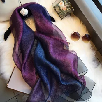 

Spring 2020 Korean version of women's scarves,double-layer Organza gradual sunscreen scarf super long scarf shawl dual purpose