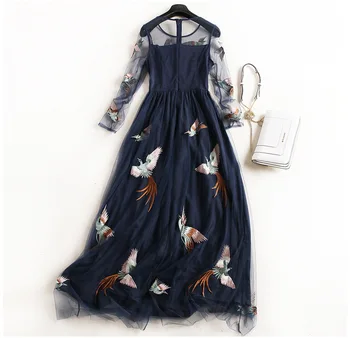 

Hot-sales 2019 Spring New Dress Beautiful Embroidery Mesh Stitching Perspective Bohemian Dress Temperament Women Clothing