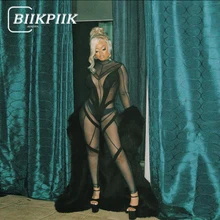 

BIIKPIIK Patchwork Mesh Skinny Jumpsuits Basic Casual Solid Elegant Playsuits O-Neck Basic See Through Sportwear Workout Overall