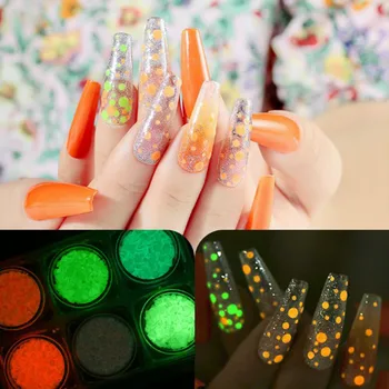 

6pcs/Set Holographic Luminous Nail Glitter Mix Round Flakes butterfly Sequins 3D Nail Art Decor