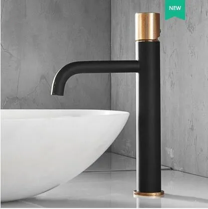 black gold tall Новое поступление латунь горячая и холодная сантехника для ванной кисти черного цвета золотой смеситель ванной кран смеситель для раковины - Цвет: black gold tall