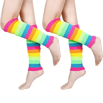 

JAYCOSIN Socks Women Winter Warm Thigh High Socks Girls Rainbow stripe Boot Cuffs Knit Leg Stockings Over The Knee Socks 926