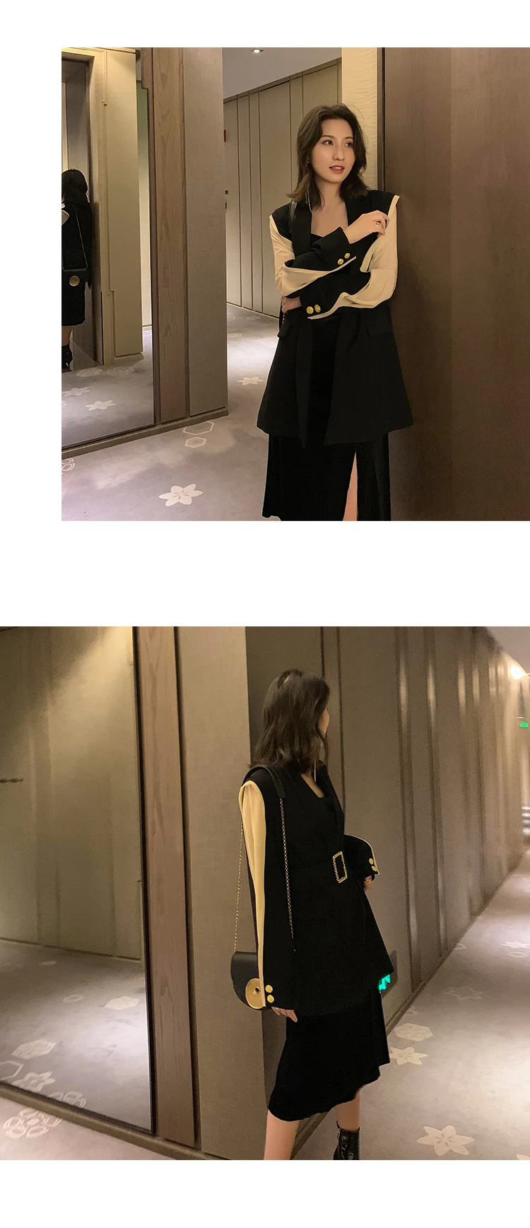 Sleeve Patchwork OL Blazer With Belt Single Button Professional Women Blazers and Jackets Temperament Warm Jackets for Women