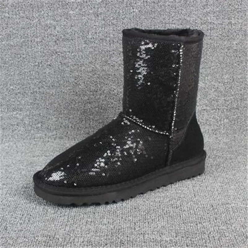 sequin black Новинка года; модные ботинки; женская обувь; Зимние ботильоны; обувь в австралийском стиле; женские ботинки; кожаные ботинки на меху для дождливой погоды; botas mujer; женские теннисные ботинки - Цвет: sequin black