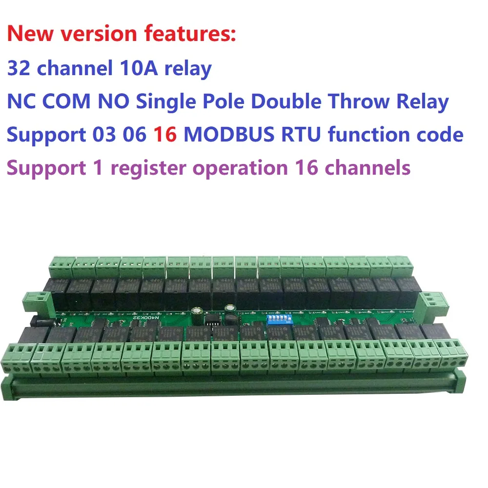 32CH MODBUS RTU 03 06 16 DC12V 24V RS485 SPDT 릴레이 보드 485 버스 원격 제어 스위치, LED PLC PTZ 카메라 스마트