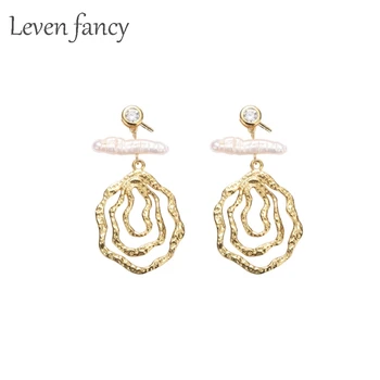 

Exaggerated Irregular Circle Design Geometric Earrings Gold 925 Sterling Silver Nature Freshwater Baroque Pearl Drop Earrings