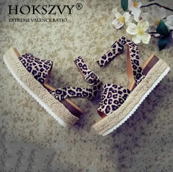 HOKSVZY Drop Sale Large Size Summer New Muffin Buckle Sandals Women Leopard Hemp Rope Woven Slope Heel thick Heels Shoes HYKL-A | Обувь