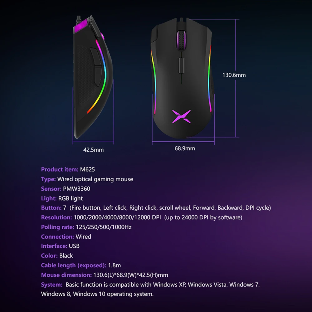 Delux Проводная игровая клавиатура T9 Pro с одной рукой и игровая мышь M625 PMW3360, комбинированный набор с RGB подсветкой для ПК и ноутбука