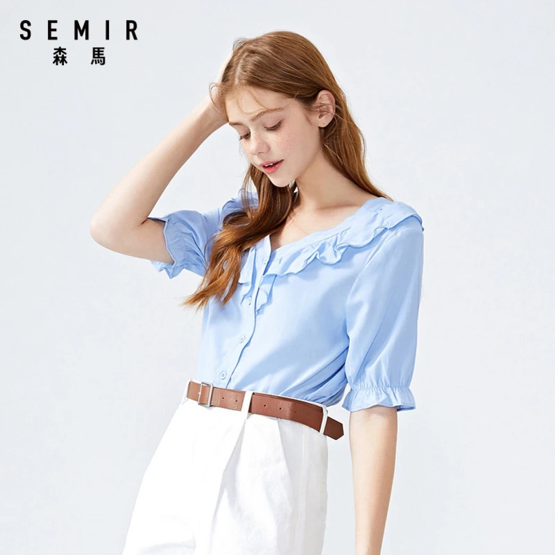 Semir женская рубашка с коротким рукавом лето 2020 новый дизайн v образным вырезом