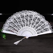 Ladies Lace Hand Fan Black White Cloth Folding Fans Spanish Victorian Hand Fan for Wedding Party Favor Gift Dance Fan Ornament