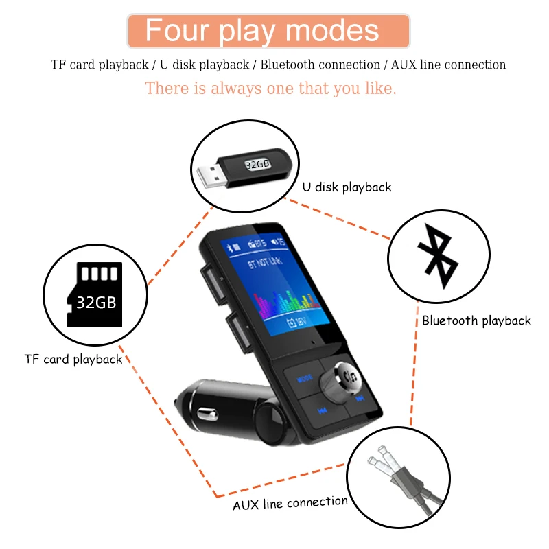 Универсальный Bluetooth 4,2 автомобильный MP3 музыкальный плеер с поддержкой навигации QC3.0 поддержка быстрой зарядки голосовой помощник цветной ЖК-дисплей