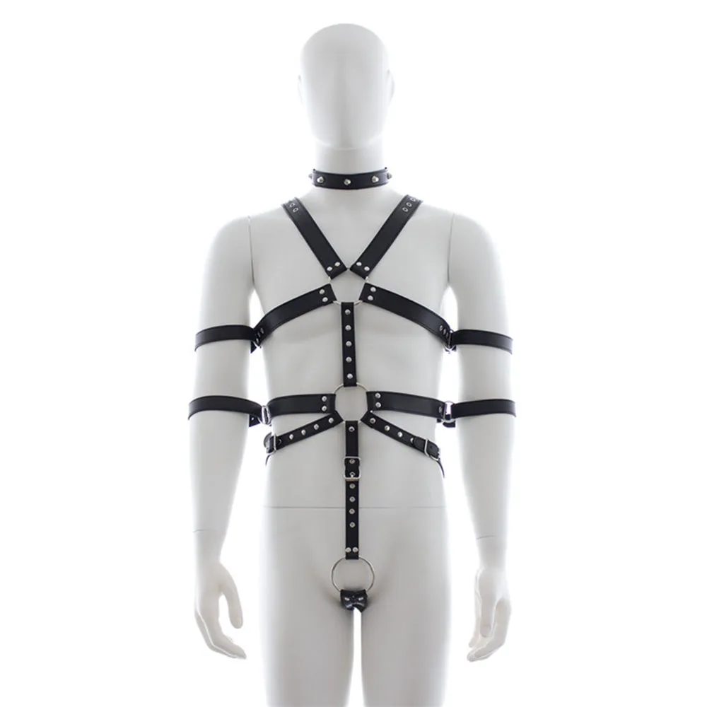 Manyjoy Mens PU Leather Full Body Suit Harness Gay Interest Bondage Clubwear Costume | Красота и здоровье