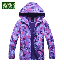Детская флисовая водонепроницаемая куртка для кемпинга и пешего туризма для девочек; ветровка с капюшоном; детская теплая верхняя одежда; зимняя верхняя одежда