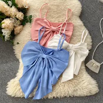 

Chic and Cheap Women Summer Bowknot Spaghetti Strap Knitted Sweater Top Sweet Sexy Knitted Top
