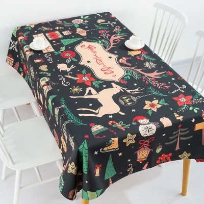 

New year Christmas holiday gift elk coffee table cloth linen tablecloth cover towel thick antependium home decoration desk round