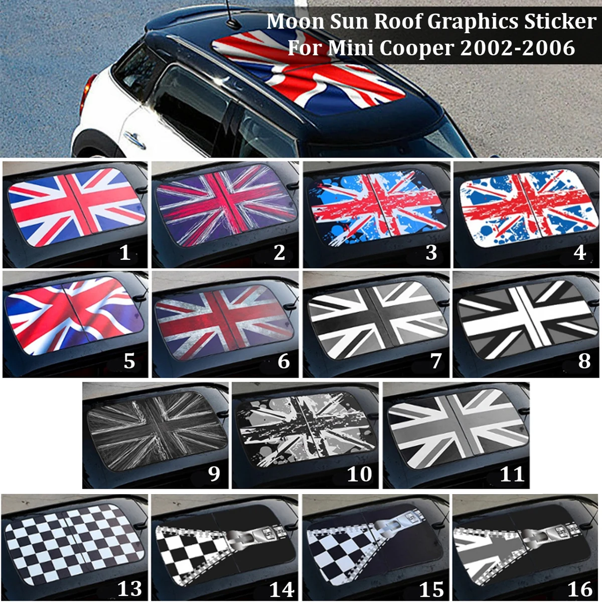  PVC Car Sun Roof Graphics Decor Sticker Decal DIY Styling For Mini Cooper 2002-2006 F54 F55 F56 R55