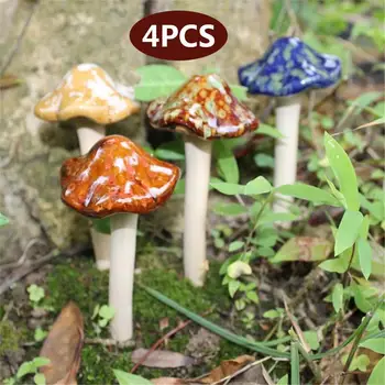 

Ceramic Colorful Miniature Mushroom Ceramic Mushroom Emulation Exquisite Fairy Ornament Decor Figurine Landscape