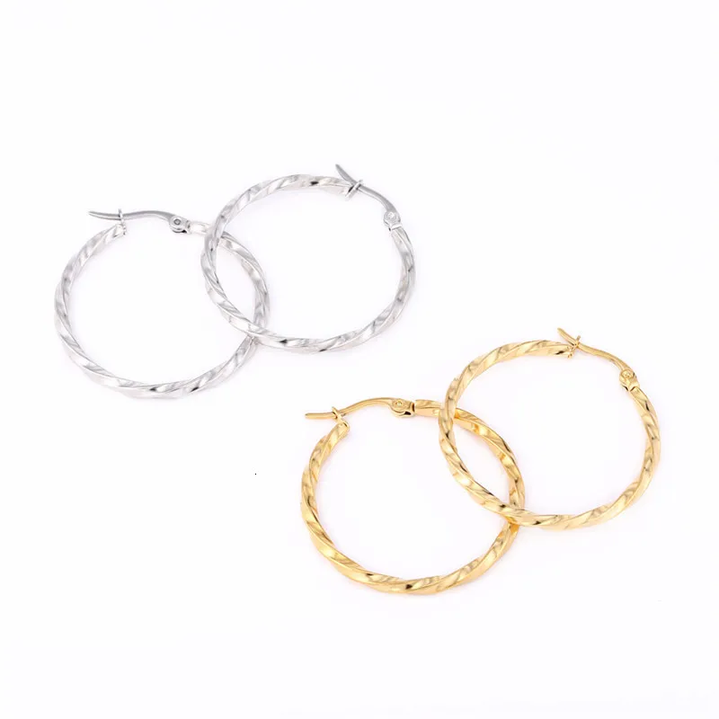 Новые простые женские серьги-кольца из нержавеющей стали золото/серебро геометрические крученые петли серьги круглая серьга круга для женщин ювелирные изделия