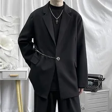 Black/White Blazer Men Fashion Business Society Mens Dress Jacket Korean Style Loose Chain Suit Jacket Mens Casual Jackets M-XL