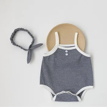 

2020 Summer Infant Baby Striped Bodysuits with Headband
