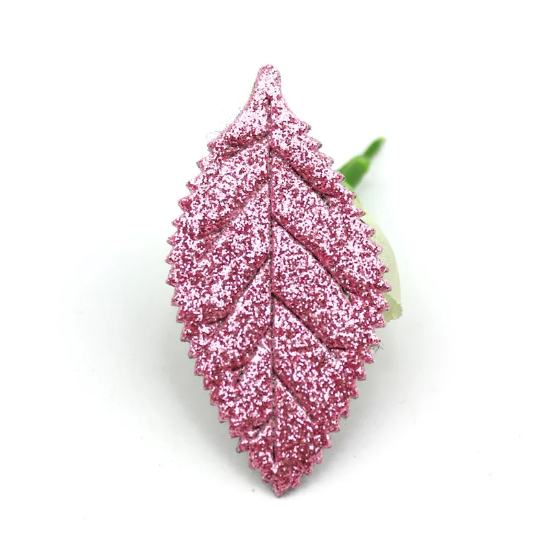 Pink 24 шт. 3*5,5 см Блестящий лист с мягкими блестящими цветочными аппликациями для детских поделок аксессуары для головных уборов DIY BB зажимы для украшения оптом - Цвет: Pink