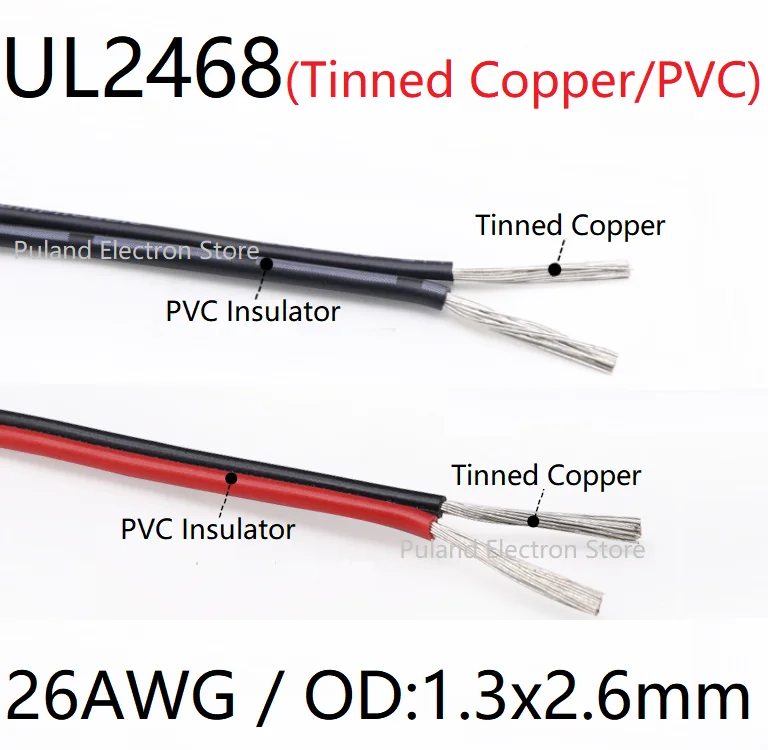UL2468 2 контакта электронный провод 26AWG ПВХ изолированный Луженая Медь Расширенный двухъядерный кабель питания для монитора светодиодный