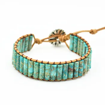 

JoursNeige Green Hand Weaving Boho Bracelets Natural Stone Single Leather Wrap Bracelet Cuff Vintage Bracelet Fashion Jewelry