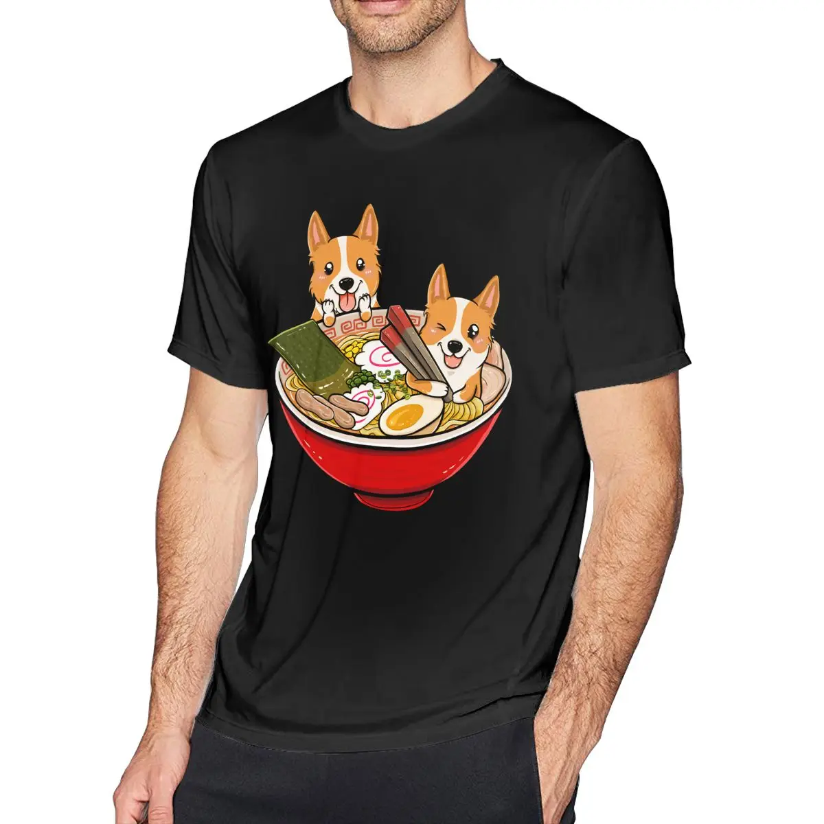 Maglietta Ramen Noodles Maglietta Ramen Giapponese Corgi Maglietta Divertente Manica Corta Maglietta Basic Uomo 100 Cotone