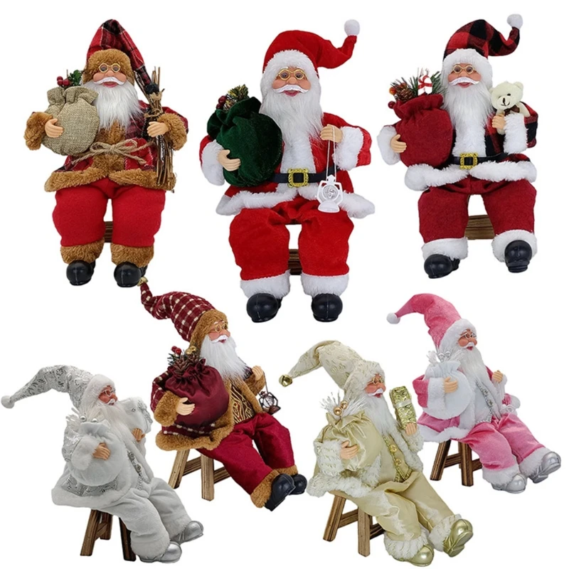 14'' Sitting Santa Claus Figurines Christmas Figure Decorations Hanging Xmas Tree Ornaments Santa Doll Toy Collectible 69HF christmas decorations plush doll
