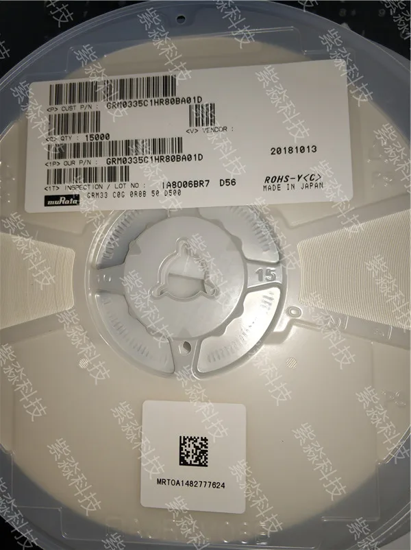 GRM0335C1HR80BA01D многослойные керамические конденсаторы MLCC-SMD/SMT 0201 0.8pF 50 Вольт C0G+/-0.1pF чип