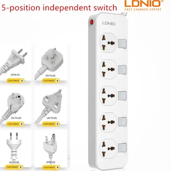 

LDNIO AC Extension Universal multiple Socket 2500W 2M 5 Independent Switch European EU/UK /US / Plug Surge Protector Power Strip