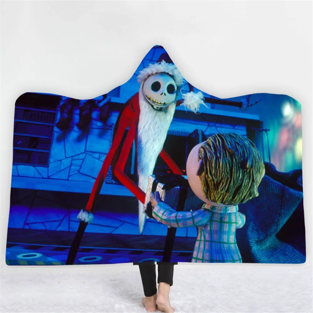 Осенне-зимнее одеяло с капюшоном, Коралловое одеяло Jack Santa, шерпа, Кошмар перед Рождеством, теплое одеяло для дивана, уютное одиночное одеяло