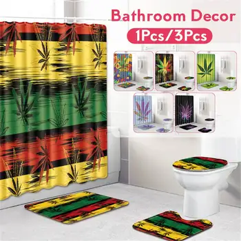 

6 Styles Maple Leaf Waterproof Flannel PVC Shower Curtain Toilet Cover Mat Non-Slip Pedestal Rug Set Bathroom Mildew-proof Decor