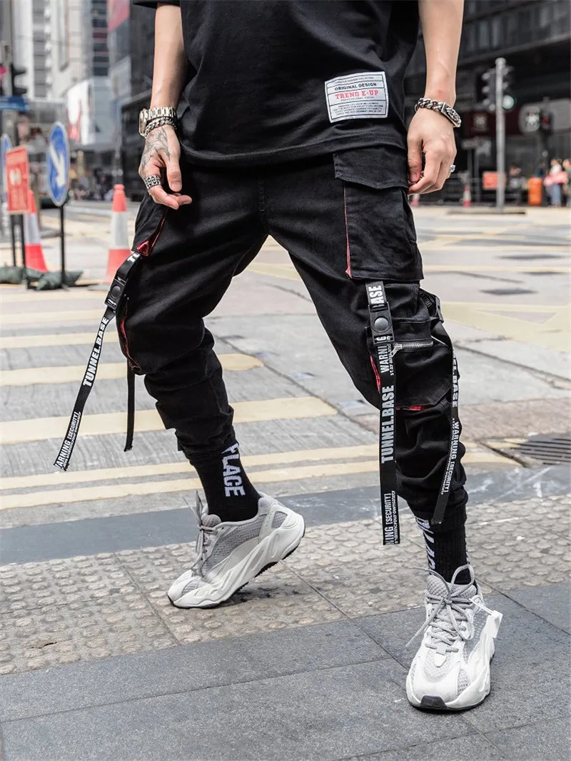 Letter Print Mens Designer Pants Fashion Hip Hop Style Mulit Pockets Panelled Mens Cargo Pants Casual 5