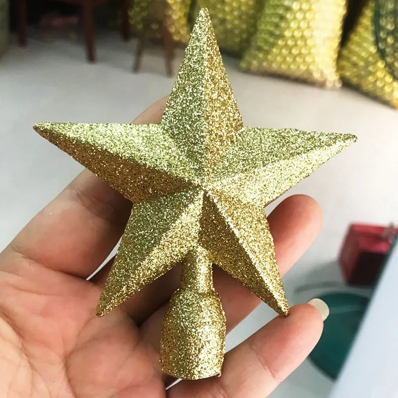 Christmas Tree Top Star Shiny Gold Powder Surface Five-Pointed Star Topper Supplies Christmas New Year's Ornament 10/15/20CM christmas tree decoration christmas star decoration