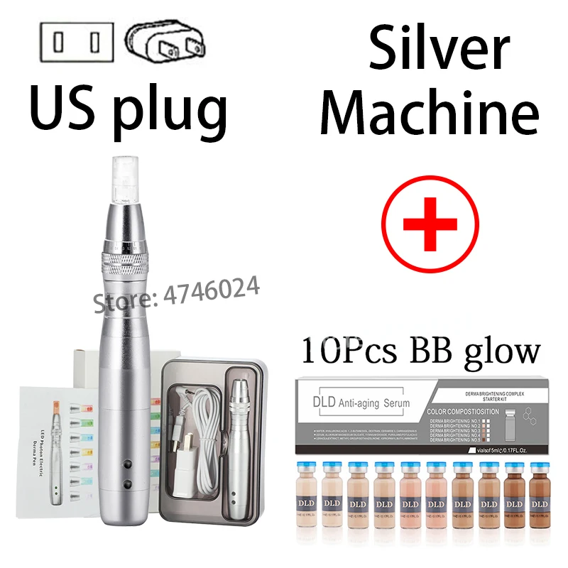 US silver kit BB Meso белая сыворотка отбеливание и осветление свечение кожи для лица против морщин микроиглы терапия Дерма ручка акне исцеление, лечение - Цвет: US silver kit