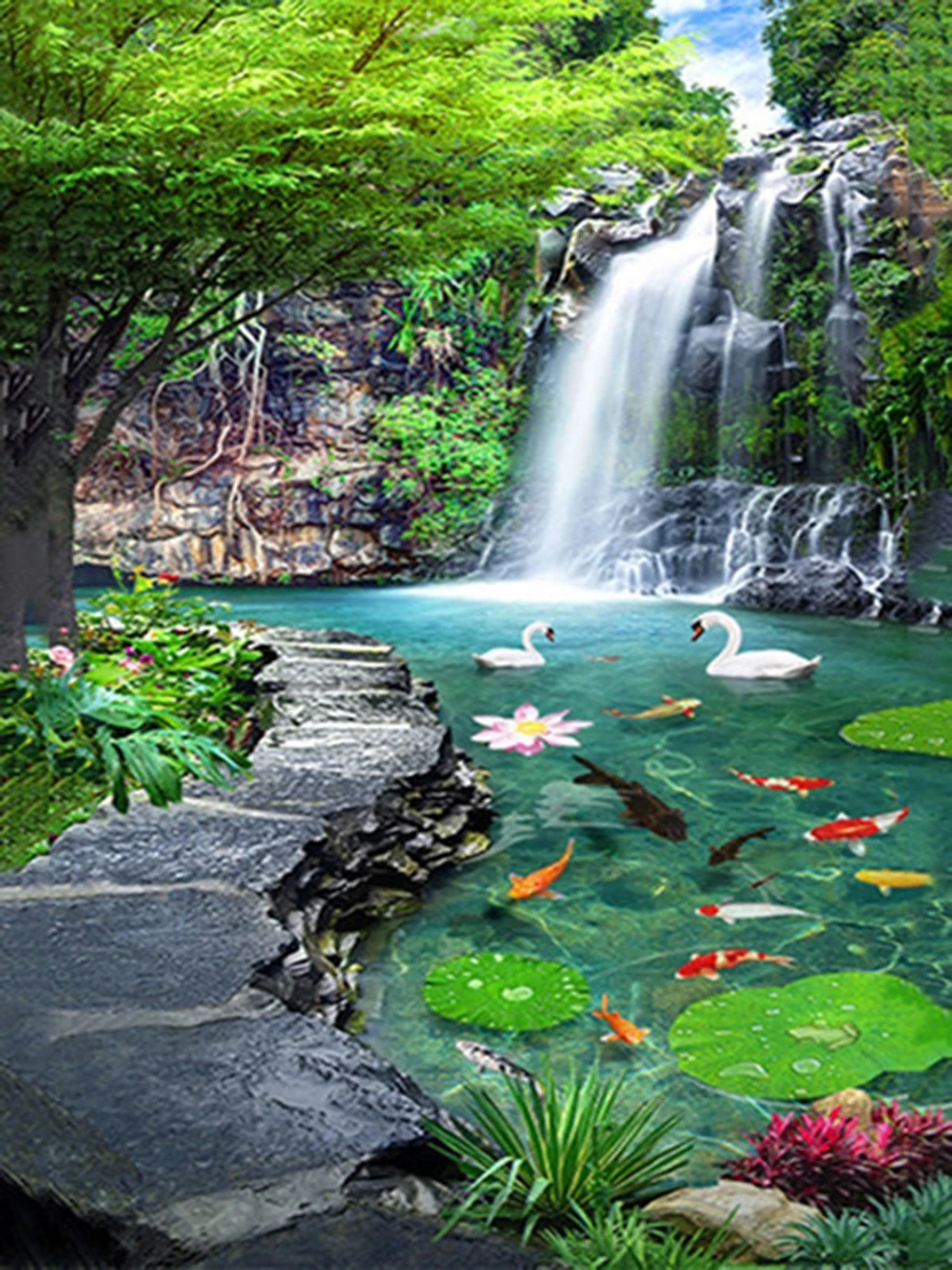 thumbnail image 1 of Pintura personalizada por números DIY, paisaje de montaña y cascada, pintura acrílica sobre lienzo para decoración del hogar, 40 x 50 cm, 1 of 5