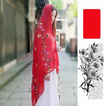 

90-180cm Women Simulation Cotton Linen Flower Scarf Scarves Girls Embroidery Wild Sunscreen Shawl Adult Long Embroidered Scarfs