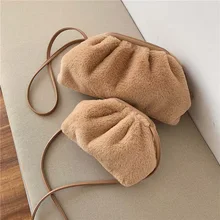 Винтажный кошелек, плюшевая сумка через плечо, дневной клатч, вечерние сумочки с мехом, женская сумка с рюшами, сумка-мессенджер, одноцветная сумка