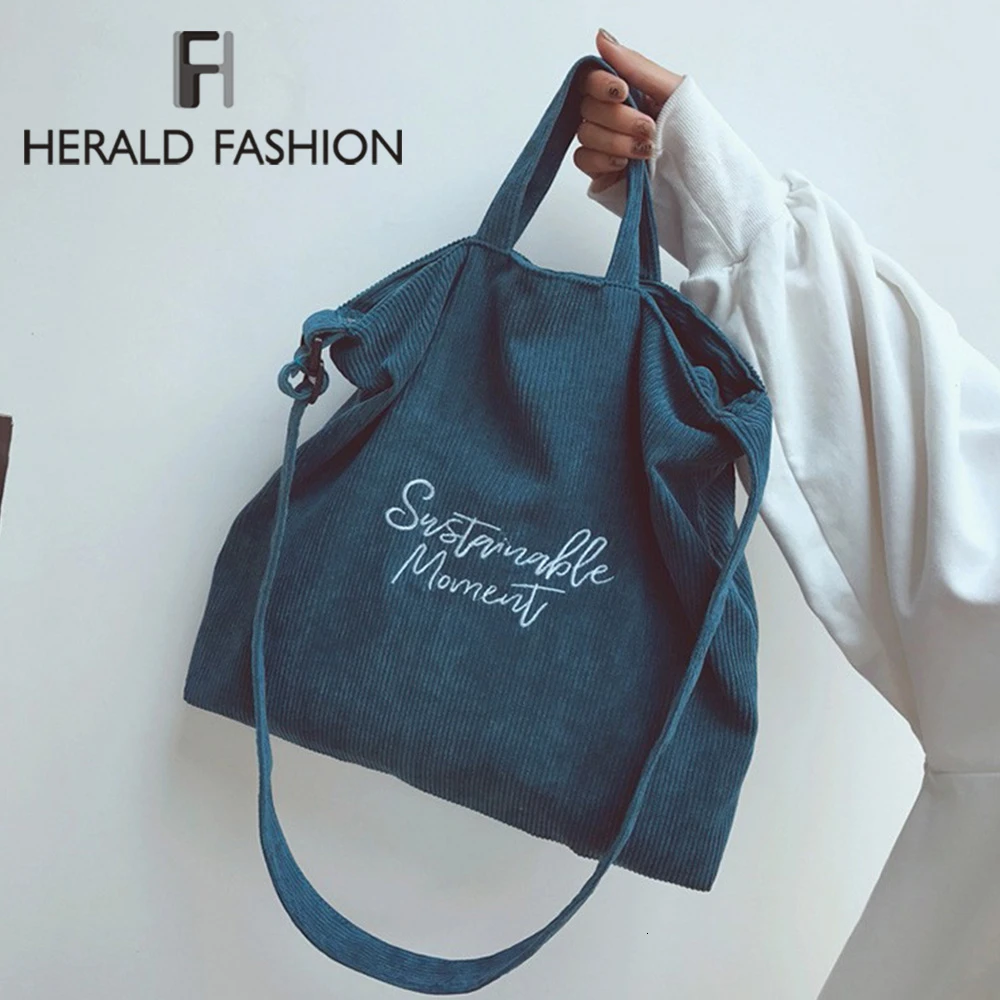 Herald Fashion Женская Вельветовая Сумка тоут с надписью Повседневная сумка через