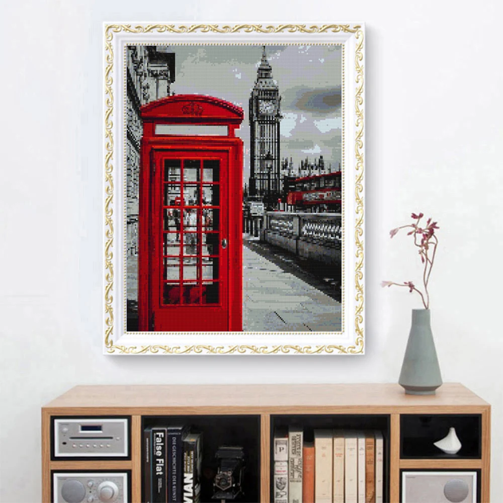 5d Diy Diamond Painting Landscape London Red Telephone Booth  Bus Mosaic Cross Stitch Embroidery Scenery Big Ben  Creative Art