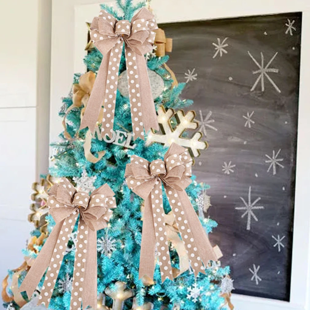 

Christmas Bowknot Embellishments Christmas Preferred Bows Decor For DIY Crafts Weddings Party Decoration (Flaxen)
