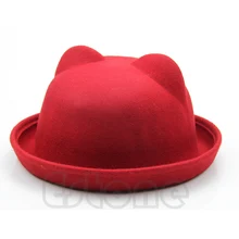 Прямая поставка и модная шерстяная одежда унисекс для родителей и детей Женская фетровая шляпа-котелок шляпы Дерби Кепка с кошачьими ушками Oct.14