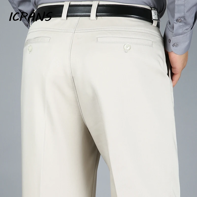 High Waist Dress Pants Men Straight Stretch Flat Cotton Black Spring Autumn Office Formal Suit Trousers Men Big Size 29-40 42 2