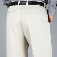 High Waist Dress Pants Men Straight Stretch Flat Cotton Black Spring Autumn Office Formal Suit Trousers Men Big Size 29-40 42 2