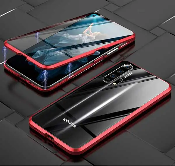Red Металлические Магнитные чехлы для huawei P30 P20 Pro mate 20 10 Lite P30E для Honor 8X10 9X Plus двустороннее закаленное стекло полное покрытие - Цвет: Red