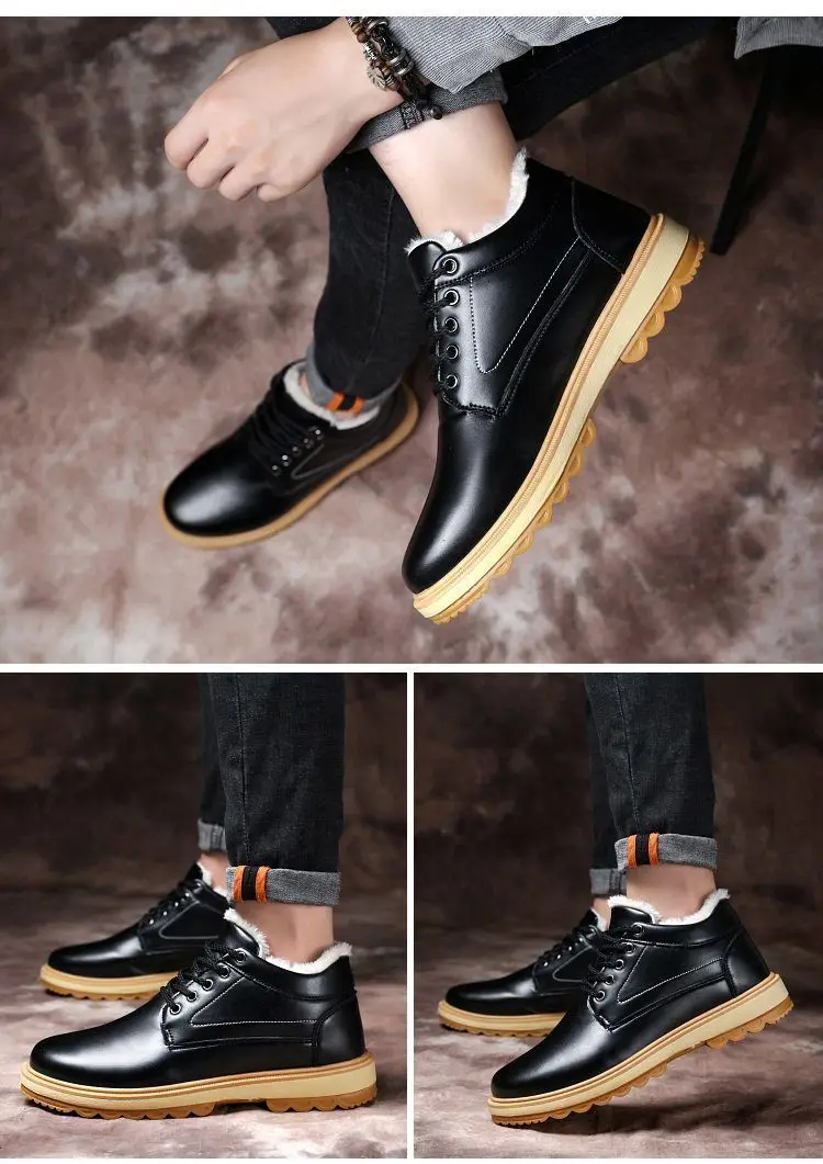 Winter Leather Men's Boots Thick Leather Warm Ankle Boots Work 2021 New Men's Shoes Waterproof Snow Boots Extra Large